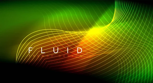 Linhas de onda de fluido brilhante néon, conceito de luz de espaço de energia mágica, design de papel de parede de fundo abstrato, ilustração de textura ondulada — Vetor de Stock
