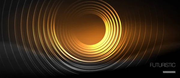 Тёмный абстрактный фон с светящимися неоновыми кругами — стоковый вектор