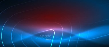 Neon mavi renk parlayan techno hatları, geometrik şekiller, vektör çizim ile yüksek teknoloji fütüristik arka plan şablonu