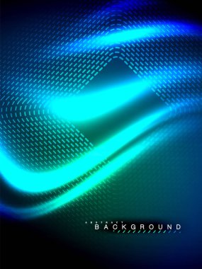 Neon parlayan dalga, sihirli enerji ve ışık arka plan. Vektör çizim