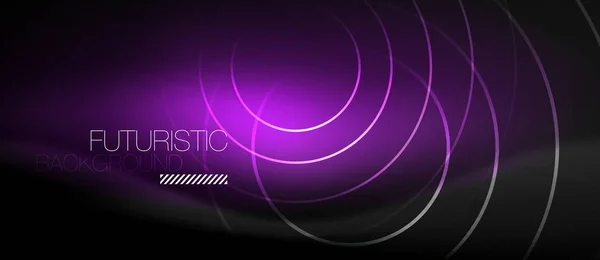 Темний абстрактний фон з сяючими неоновими колами — стоковий вектор