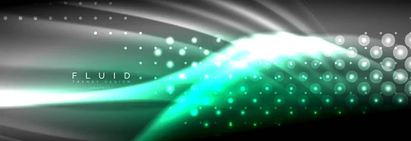 Ondas fluidas de neón líquido, líneas de luz brillante fondo — Vector de stock