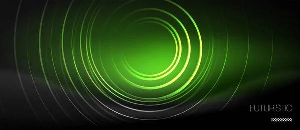 Dunkler abstrakter Hintergrund mit leuchtenden Neon-Kreisen — Stockvektor