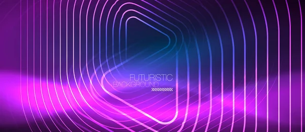 Neon glödande techno linjer, högteknologiska futuristiska abstrakt bakgrund mall med geometriska former — Stock vektor