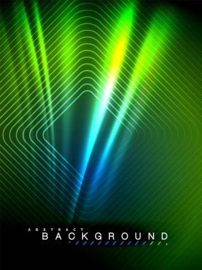 Neon parlayan dalga, sihirli enerji ve ışık arka plan. Vektör çizim