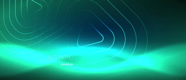 Neon gloeiende techno lijnen, sjabloon van de hi-tech futuristische abstracte achtergrond met geometrische vormen — Stockvector