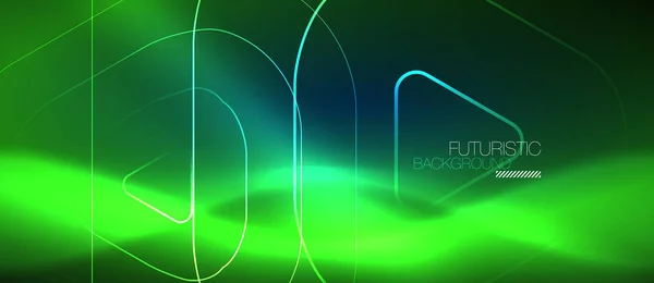 Neon Glowing techno lines, hi-tech futuristic abstrak background template dengan bentuk geometris - Stok Vektor