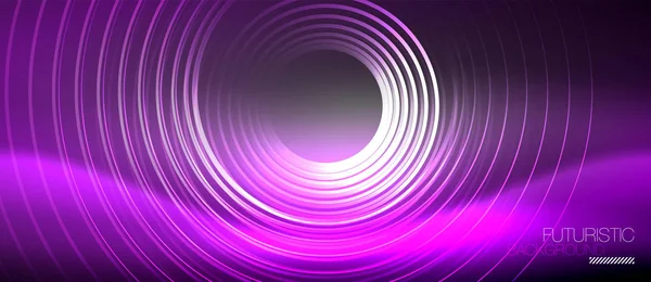 Néon cercles fond abstrait, lignes brillantes — Image vectorielle
