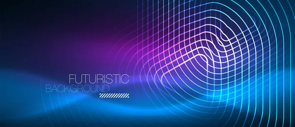 Neon glühende Techno-Linien, Hi-Tech futuristische abstrakte Hintergrundvorlage mit geometrischen Formen — Stockvektor