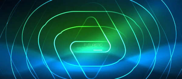 Linee techno incandescente al neon, hi-tech futuristico modello astratto di sfondo con forme geometriche — Vettoriale Stock