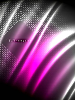 Neon parlayan dalga, sihirli enerji ve ışık arka plan. Vektör çizim