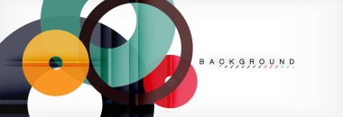 Gri arka plan, modern geometrik desen tasarım renkli halkalar. Vektör iş veya teknoloji tanıtım tasarım şablonu, broşür veya el ilanı desenli veya geometrik web afiş