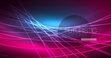 Dijital teknoloji arka plan - neon geometrik tasarım. Soyut parlak çizgiler. Renkli techno arka plan. Fütüristik şekli.