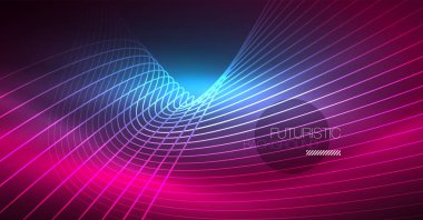 Dijital teknoloji arka plan - neon geometrik tasarım. Soyut parlak çizgiler. Renkli techno arka plan. Fütüristik şekli.