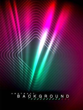 Neon parlayan dalga, sihirli enerji ve ışık arka plan. Vektör çizim