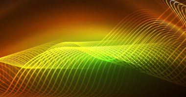 Soyut parlak glowinng renk dalga tasarım öğesi üzerinde koyu arka plan - bilim ya da teknoloji kavramı