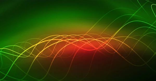 Abstraktní lesklý glowinng barevná vlna designový prvek na tmavém pozadí - koncepce vědy nebo technologie — Stockový vektor