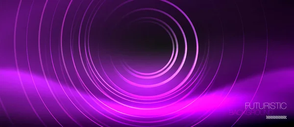 Dunkler abstrakter Hintergrund mit leuchtenden Neon-Kreisen — Stockvektor