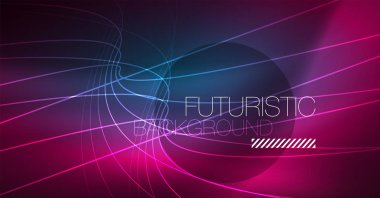 Dijital teknoloji arka plan - neon geometrik tasarım. Soyut parlak çizgiler. Renkli techno arka plan. Fütüristik şekli.