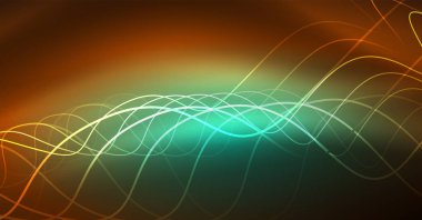 Soyut parlak glowinng renk dalga tasarım öğesi üzerinde koyu arka plan - bilim ya da teknoloji kavramı