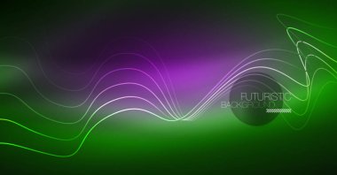 Soyut parlak glowinng renk dalga tasarım öğesi üzerinde koyu arka plan - bilim ya da teknoloji kavramı