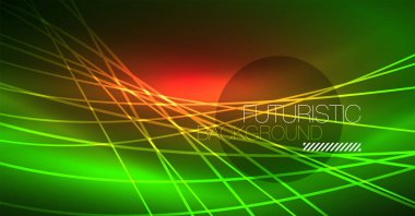 Dijital teknoloji arka plan - neon geometrik tasarım. Soyut parlak çizgiler. Renkli techno arka plan. Fütüristik şekli.