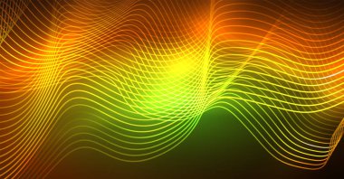 Soyut parlak glowinng renk dalga tasarım öğesi üzerinde koyu arka plan - bilim ya da teknoloji kavramı