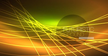 Dijital teknoloji arka plan - neon geometrik tasarım. Soyut parlak çizgiler. Renkli techno arka plan. Fütüristik şekli.