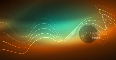 Soyut parlak glowinng renk dalga tasarım öğesi üzerinde koyu arka plan - bilim ya da teknoloji kavramı