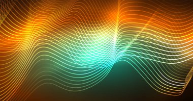 Soyut parlak glowinng renk dalga tasarım öğesi üzerinde koyu arka plan - bilim ya da teknoloji kavramı