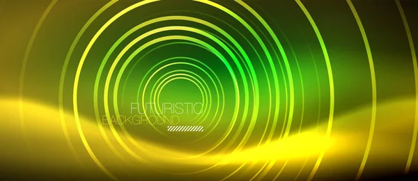 Neon Glowing techno lines, hi-tech futuristic abstrak background template dengan bentuk persegi - Stok Vektor