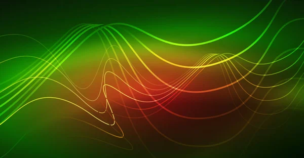 Abstrato brilhante brilho elemento de design de onda de cor em fundo escuro - conceito de ciência ou tecnologia —  Vetores de Stock