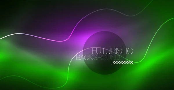 Abstraktní lesklý glowinng barevná vlna designový prvek na tmavém pozadí - koncepce vědy nebo technologie — Stockový vektor