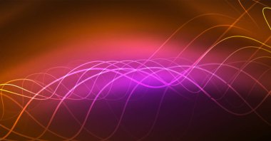 Soyut parlak glowinng renk dalga tasarım öğesi üzerinde koyu arka plan - bilim ya da teknoloji kavramı