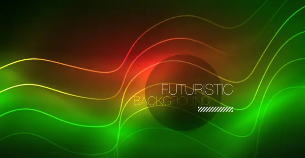 Abstrato brilhante brilho elemento de design de onda de cor em fundo escuro - conceito de ciência ou tecnologia — Vetor de Stock