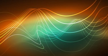 Soyut parlak glowinng renk dalga tasarım öğesi üzerinde koyu arka plan - bilim ya da teknoloji kavramı