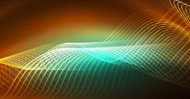 Soyut parlak glowinng renk dalga tasarım öğesi üzerinde koyu arka plan - bilim ya da teknoloji kavramı