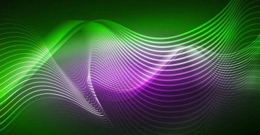 Soyut parlak glowinng renk dalga tasarım öğesi üzerinde koyu arka plan - bilim ya da teknoloji kavramı