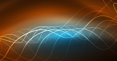 Soyut parlak glowinng renk dalga tasarım öğesi üzerinde koyu arka plan - bilim ya da teknoloji kavramı