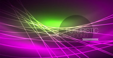 Neon parlayan sihirli arka plan, neon afiş, gece gökyüzü duvar kağıdı. Sihirli ışığı efekti. Noel soyut desen.