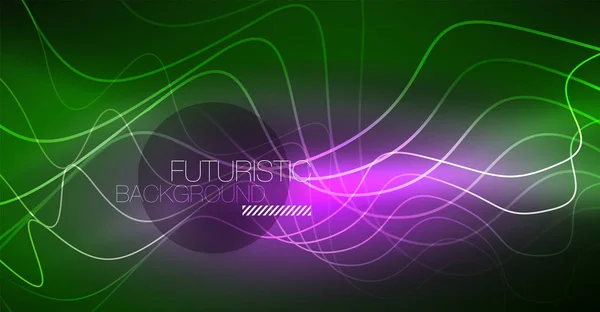Abstracte glanzend glowinng kleur Golf ontwerpelement op donkere achtergrond - concept van de wetenschap of technologie — Stockvector
