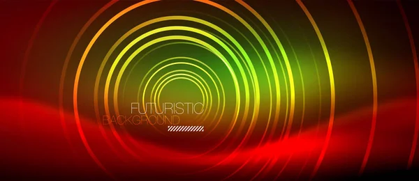 Neon Glowing techno lines, hi-tech futuristic abstrak background template dengan bentuk persegi - Stok Vektor