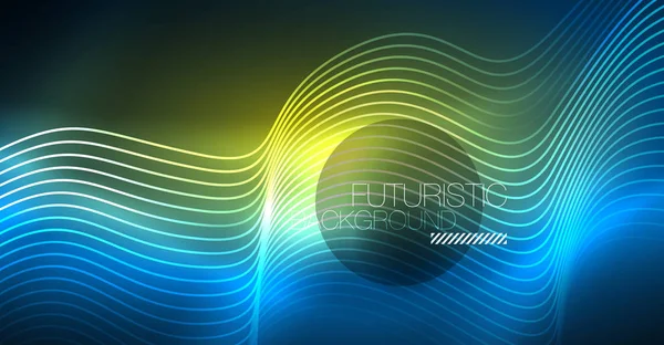 Glowing abstract wave on dark, shiny motion, Christmas and New Year magic space light. Techno abstract background — Stock Vector