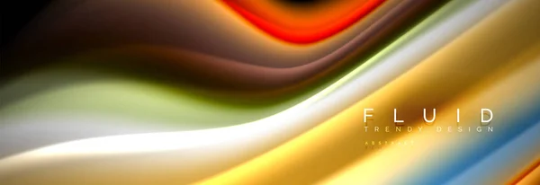 Linhas de fluido líquido coloridas brilhantes em preto, fundo abstrato moderno — Vetor de Stock