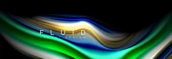 Linhas de fluido líquido coloridas brilhantes em preto, fundo abstrato moderno —  Vetores de Stock