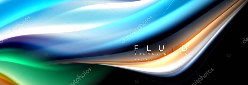 Abstract liquid colorful banner. Trendy vector wavy dynamic design. Fluid color shapes.