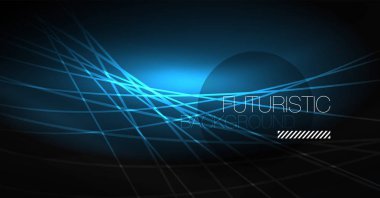Dijital teknoloji arka plan - neon geometrik tasarım. Soyut parlak çizgiler. Renkli techno arka plan. Fütüristik şekli.