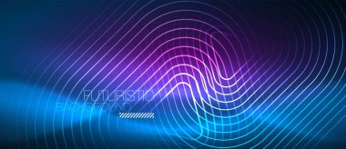 Neon parlayan techno hatları, yüksek teknoloji fütüristik arka plan şablonu geometrik şekillerle