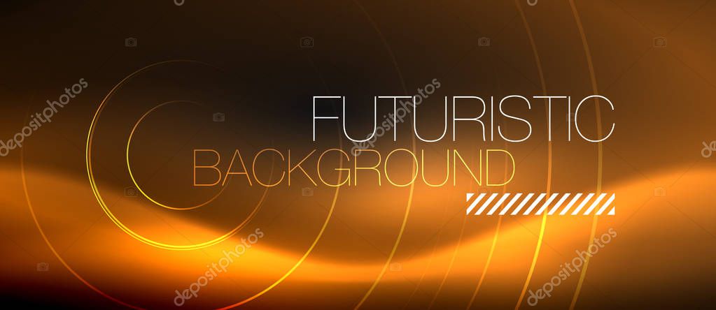 Dark abstract background with glowing neon circles, vector