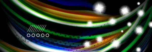 Gökkuşağı renkli sıvı dalga çizgiler poster akışı. Dalga sıvı şekil tasarım — Stok Vektör